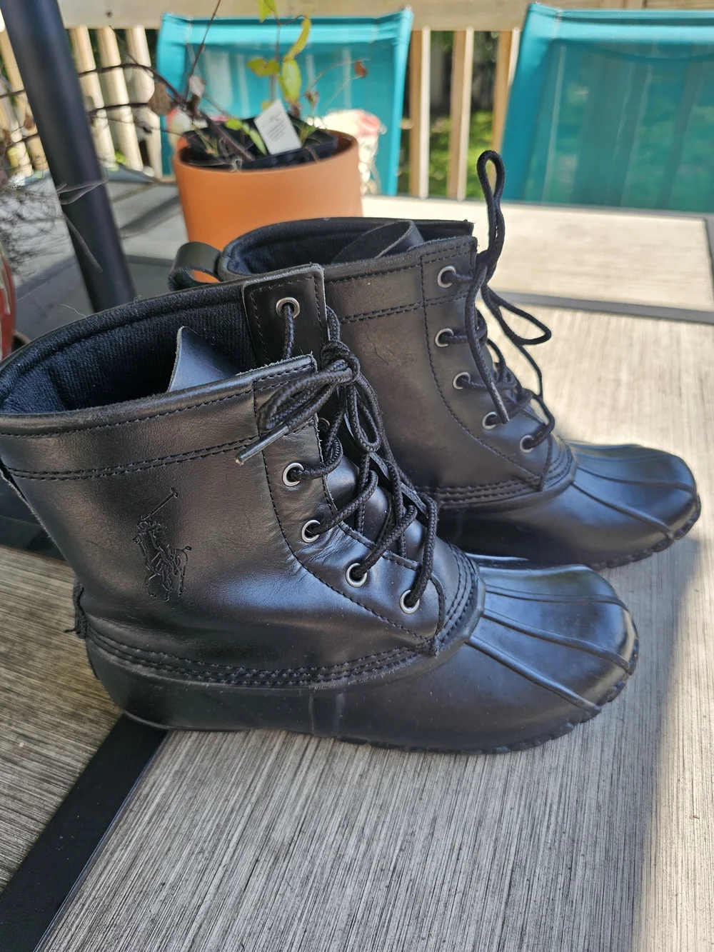 Polo Ralph Lauren Boys Ewan Duck Boots Triple Black Youth Size 4 Play Condition